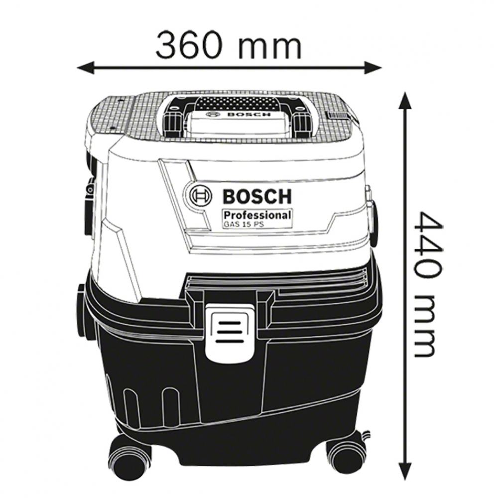 Aspirador Bosch GAS 15 PS Vista Dimensional