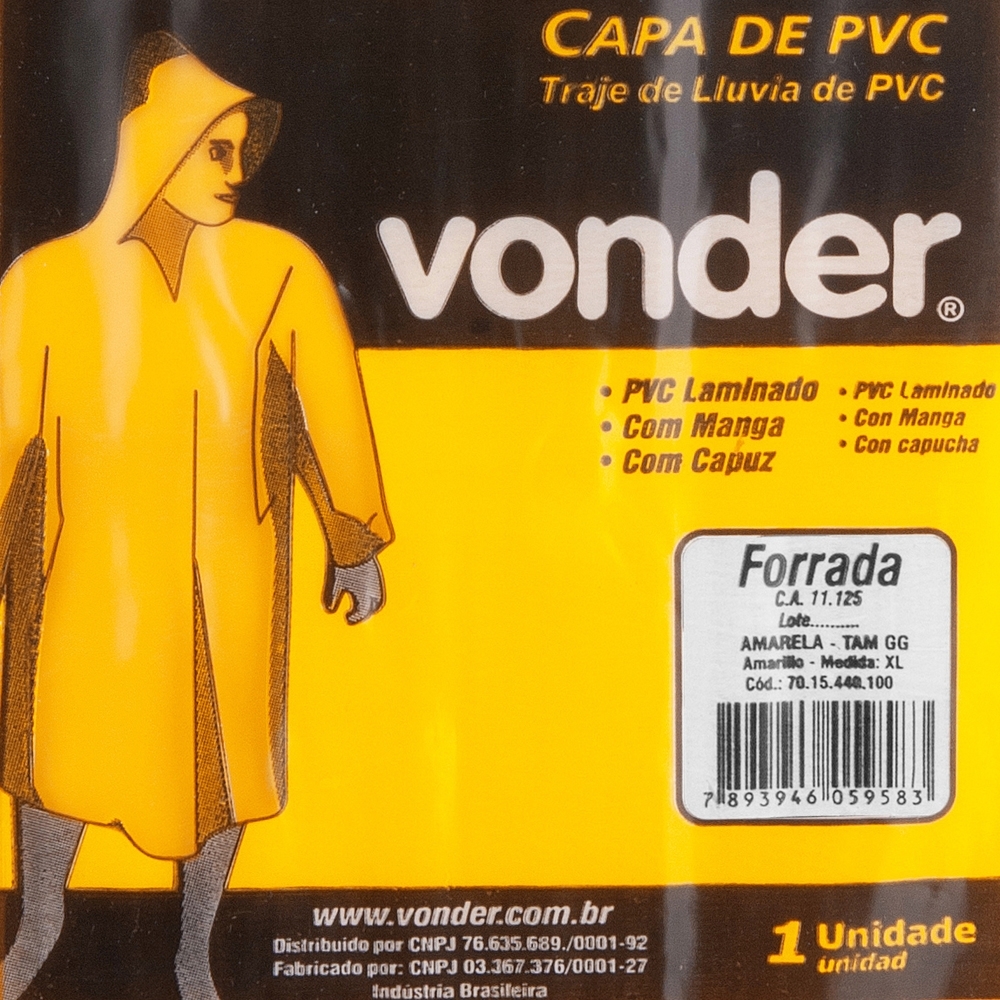 Vonder - Capa de Chuva em PVC Amarela Tamanho GG