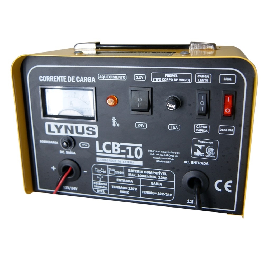 Carregador de Bateria Lynus LCB-10 Painel Frontal