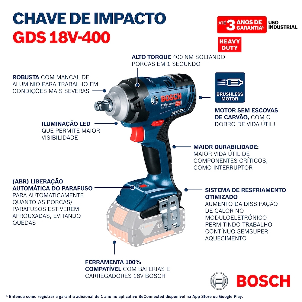 Bosch - Chave Impacto Encaixe 1/2" Torque 40Kg 18V Sem Bateria