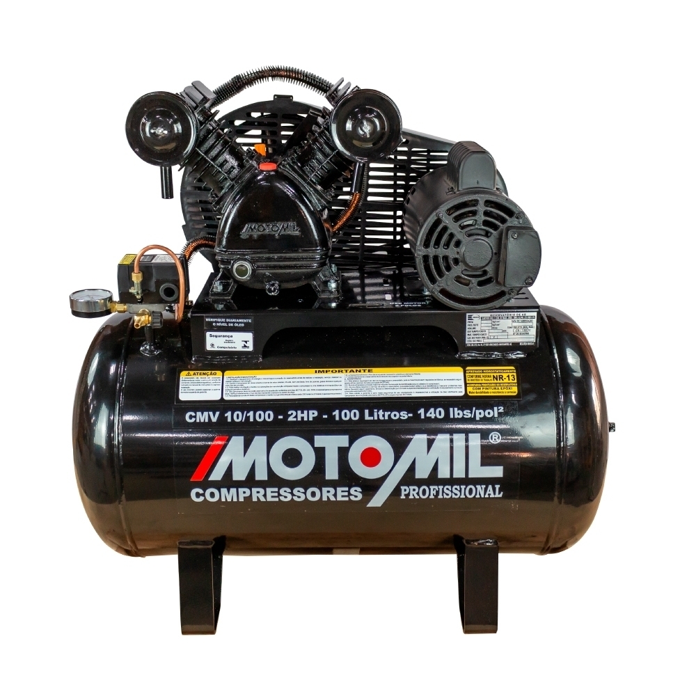 Motomil Compressor 10 Pés 100L 140 PSI 2Cv Trifásico 220V 380V