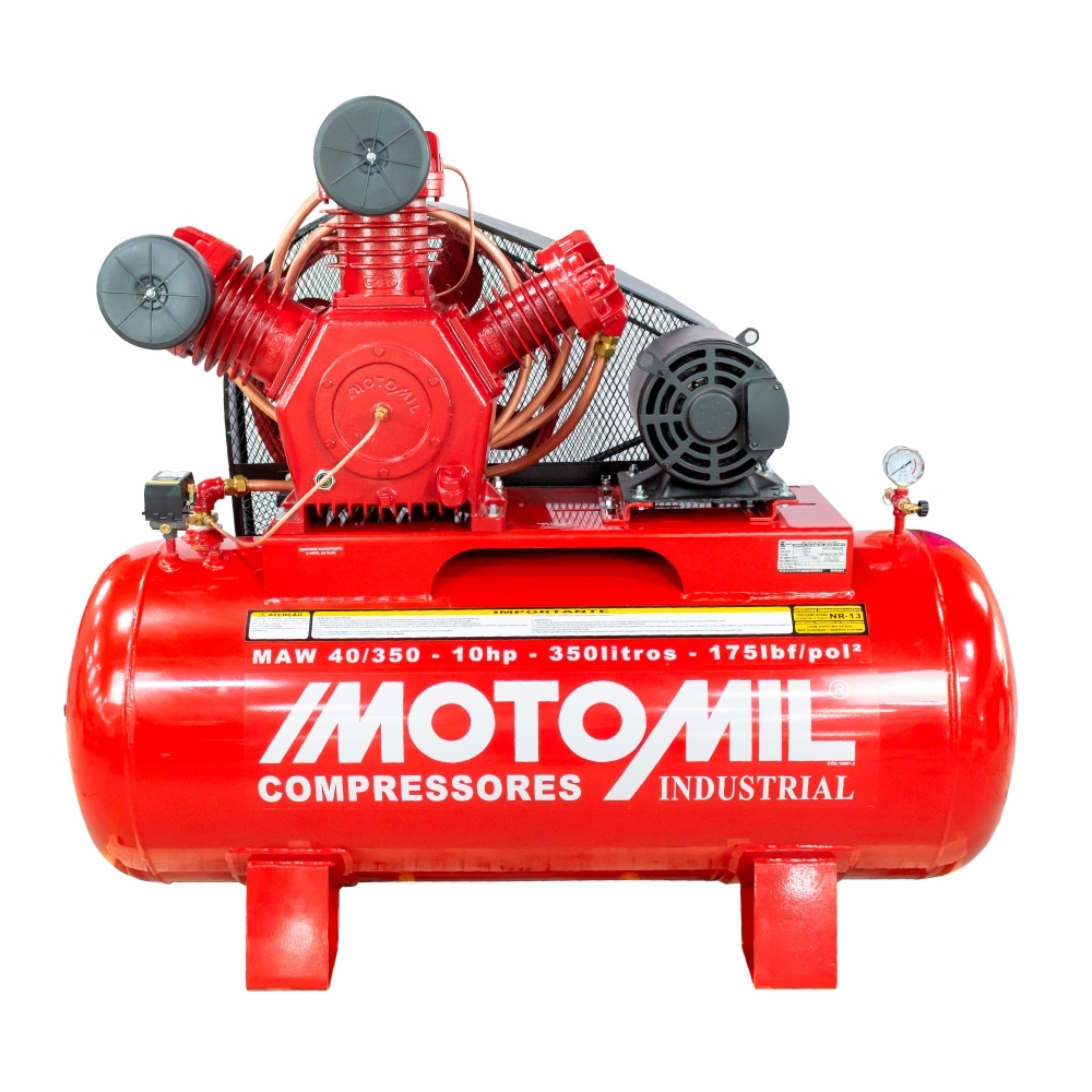 Motomil Compressor 40 Pés 350L 175 PSI 10 CV Trifásico