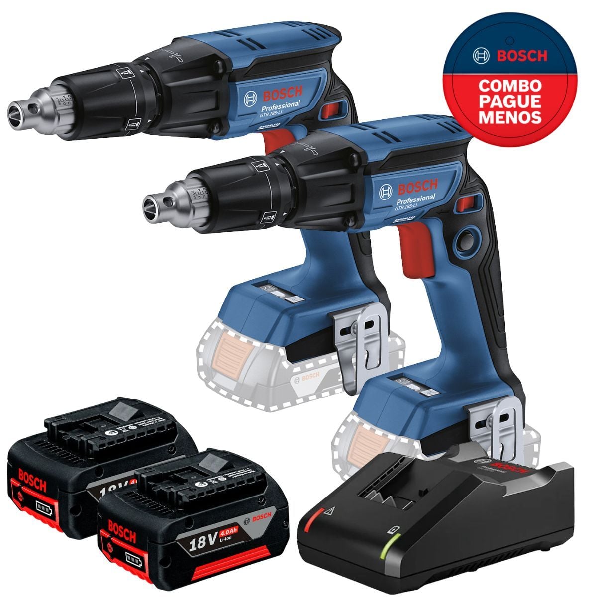 Imagem do produto Combo Parafusadeira Drywall Bosch Com 2 Baterias 18v 4ah e Carregador
