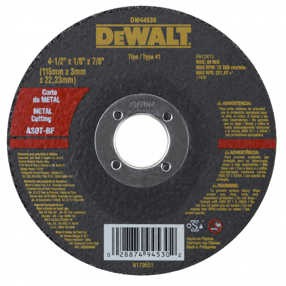 DeWalt - Disco Corte Metal 4.1/2" x 1/8 x 7/8