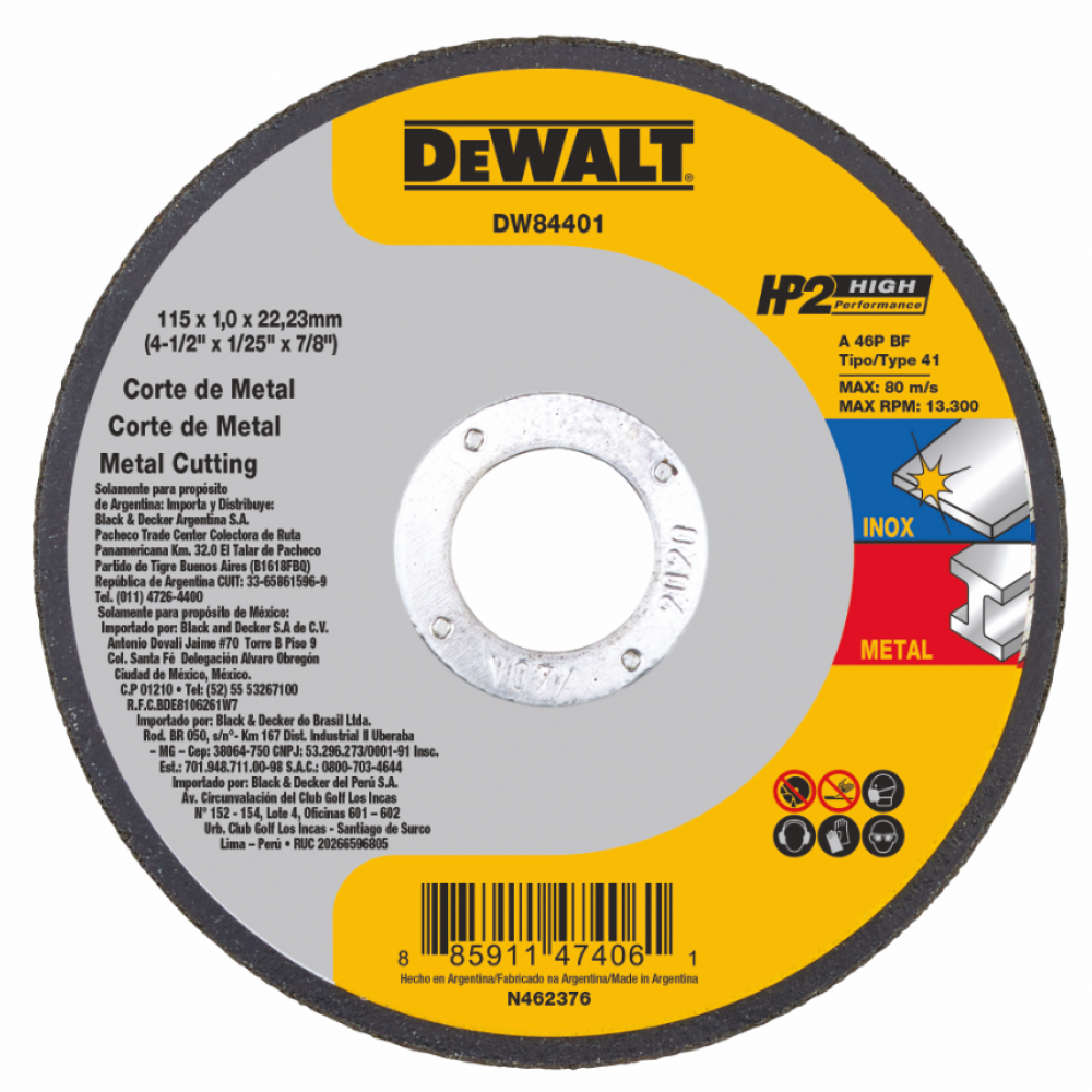 Disco de Corte DeWalt 4.1/2 Pol. Alta Performance HP2 - DW84401