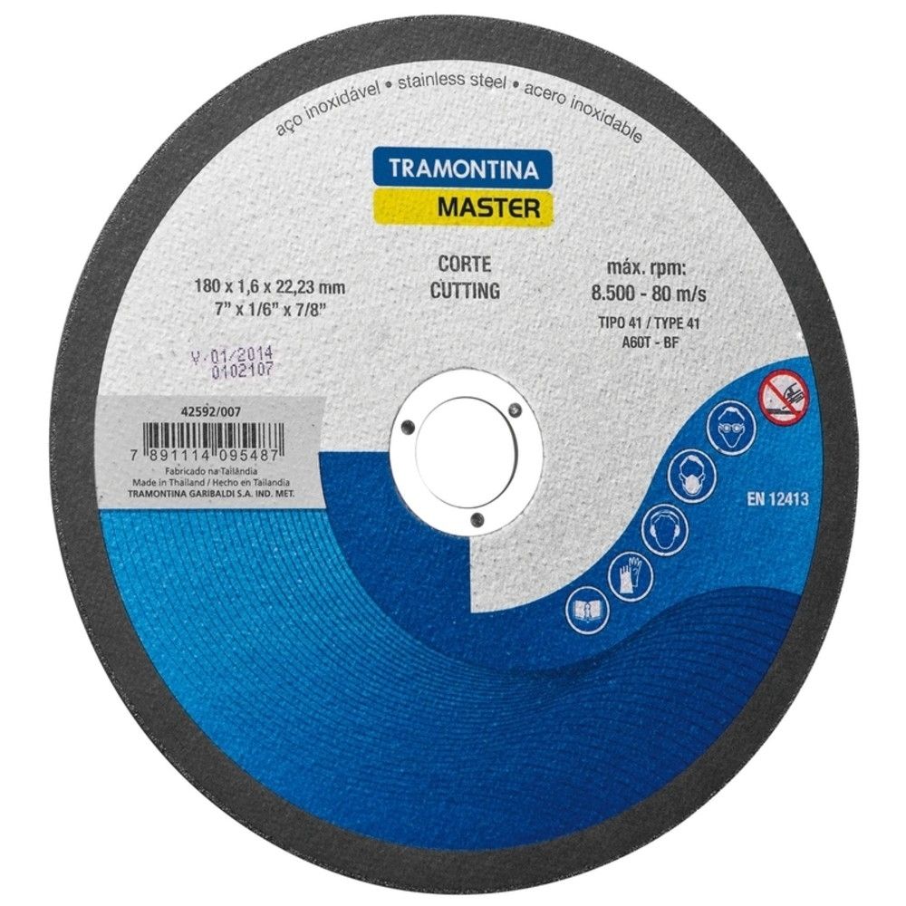 Disco de Corte Inox Tramontina 7" x 1,6mm x 7/8" 42592/007