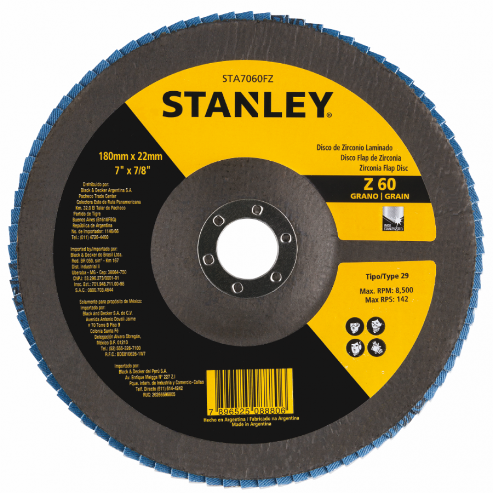 Disco Flap Para Metal/Inox Stanley STA7060FZ 7" (180mm) Grão 60