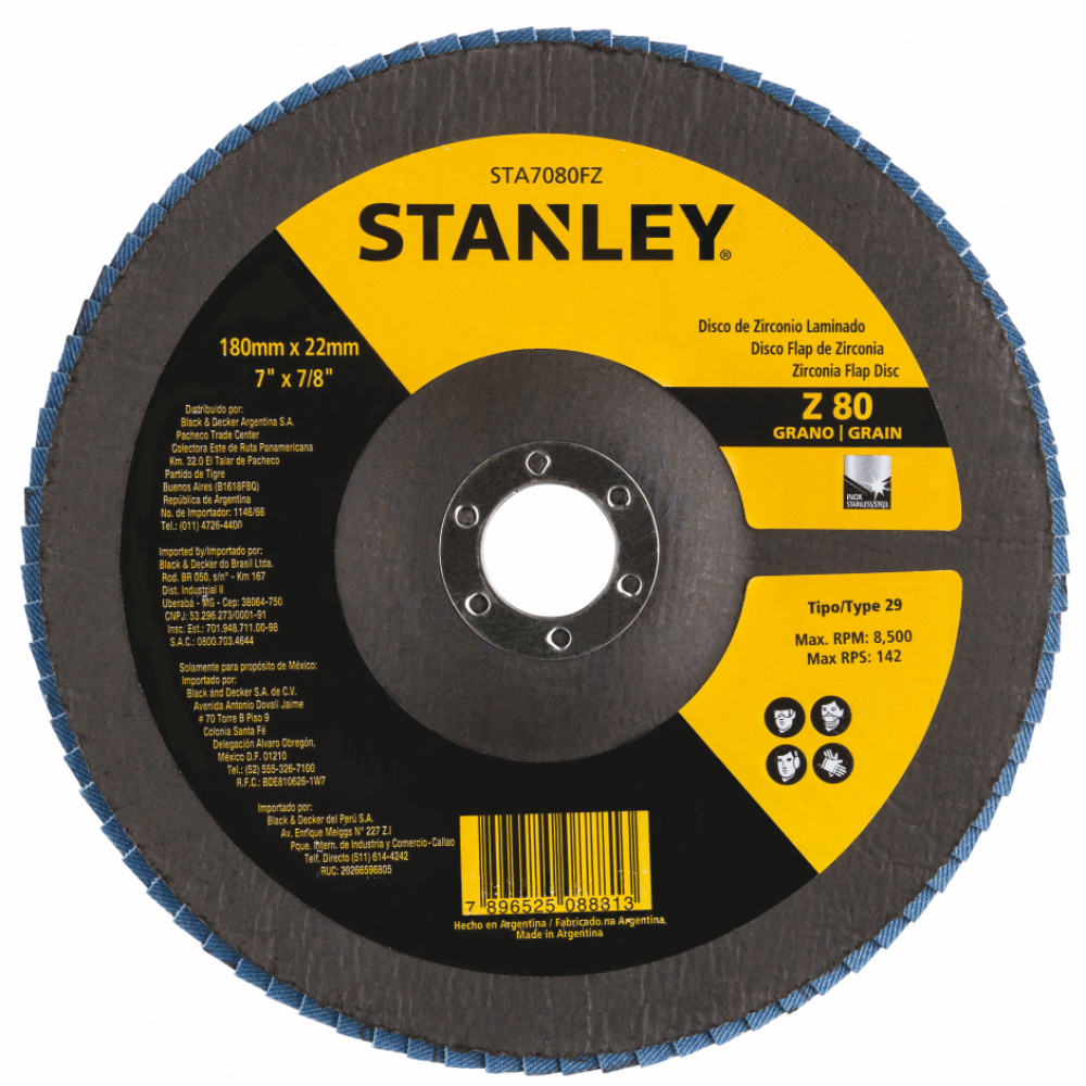 Disco Flap Para Metal/Inox Stanley STA7080FZ 7" (180mm) Grão 80