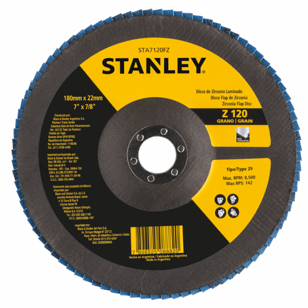 Disco Flap Para Metal/Inox Stanley STA7120FZ 7" (180mm) Grão 120