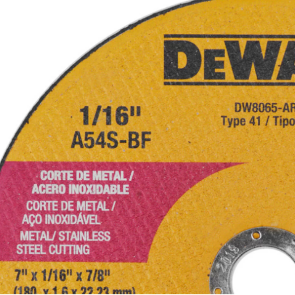 Disco Corte Metal Fino DeWalt DW8065-AR 7"X1,6mmX7/8"