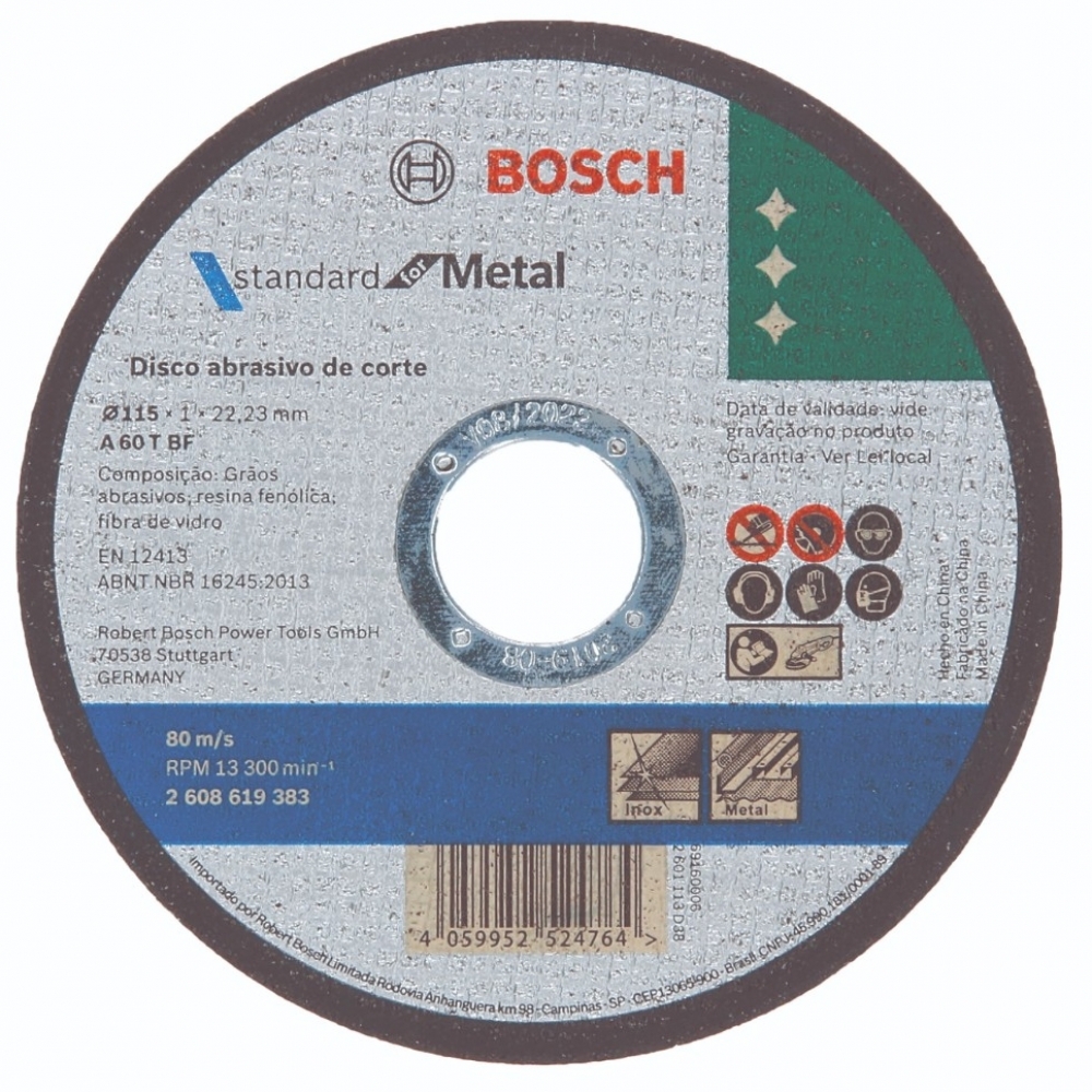 Disco de Corte Bosch Standard for Metal 115x1,0mm Centro Reto