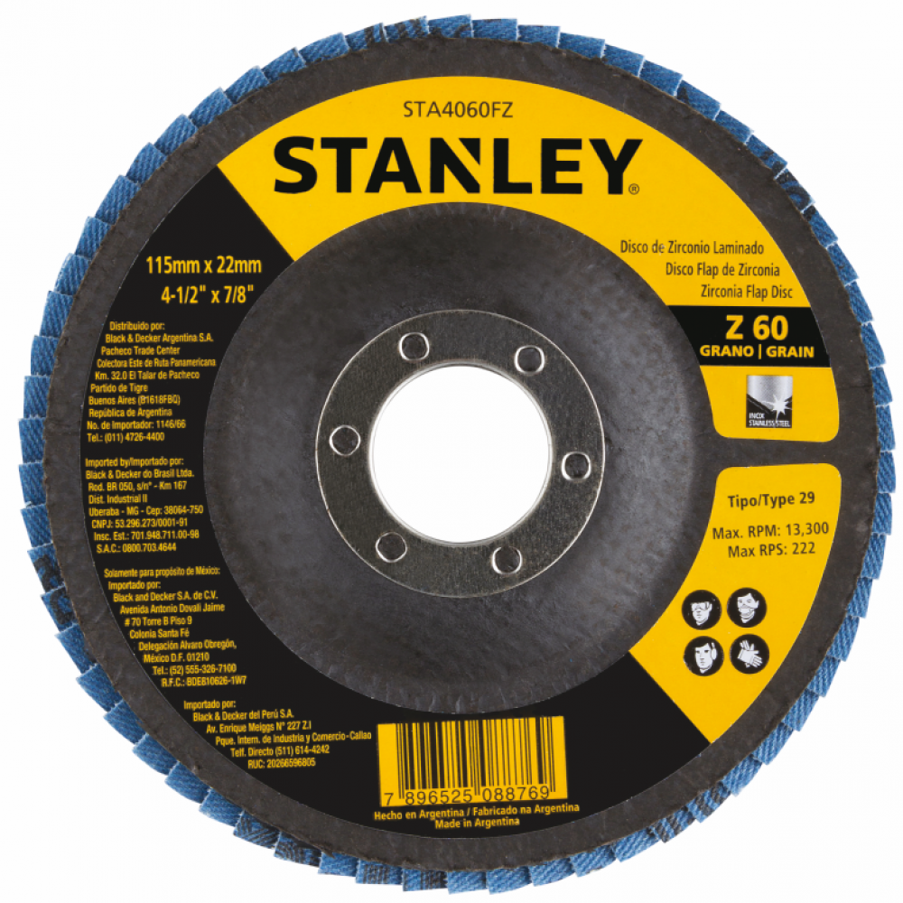 Disco Flap Stanley STA4060FZ 4.1/2" (115 X 22mm) Grão 60