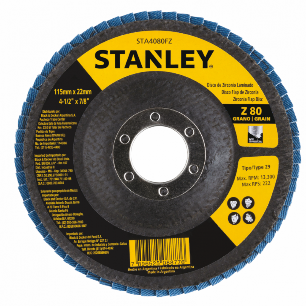 Disco Flap Stanley STA4080FZ 4.1/2" (115 X 22mm) Grão 80