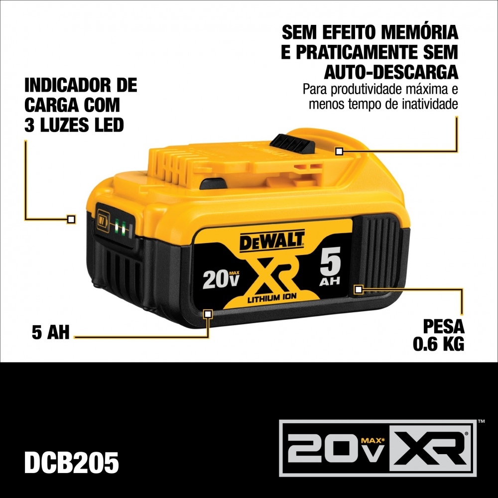 Kit 2 Baterias 5Ah DeWalt DCB205C2K-BR Bateria DeWalt DCB205