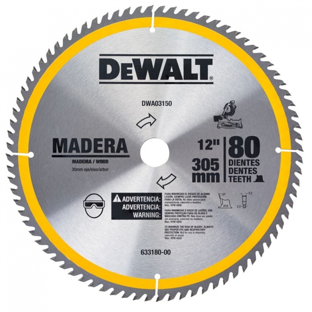 Lâmina Serra Circular/Esquadria DeWalt DWA03150 12" 80 Dentes Madeira
