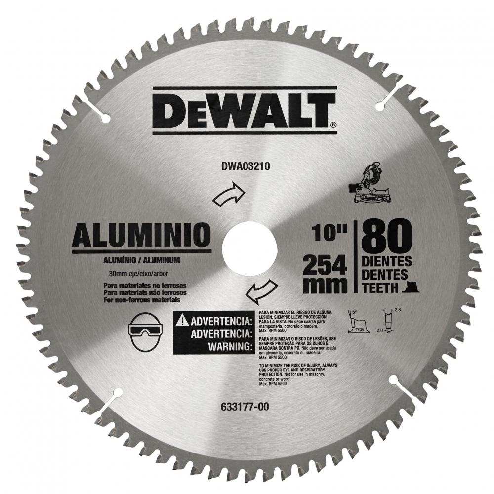 Lâmina Serra Circular/Esquadria DeWalt DWA03210 10" 80 Dentes Alumínio