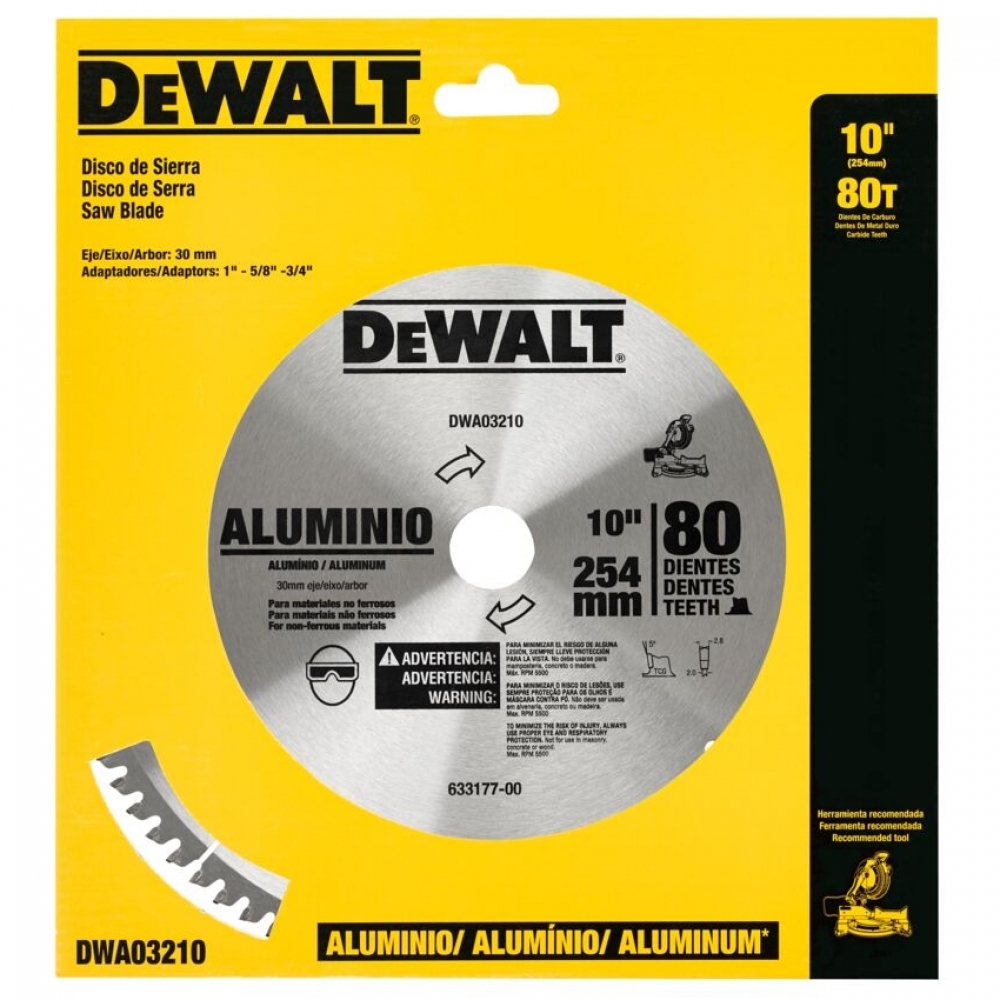 Lâmina Serra Circular/Esquadria DeWalt DWA03210 10" 80 Dentes Alumínio