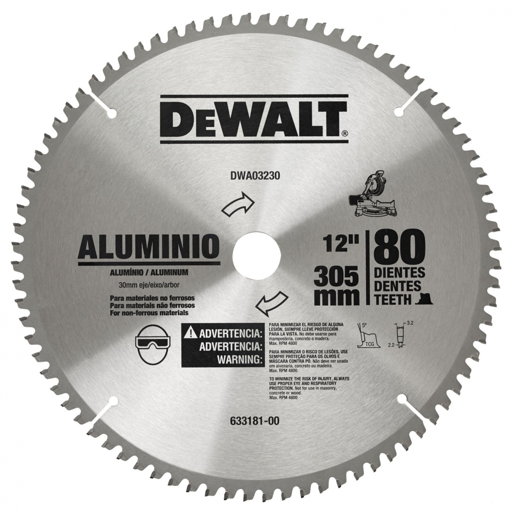 Lâmina de Serra Circular/Esquadria DeWalt DWA03230 Corte em Alumínio 12" Com 80 Dentes