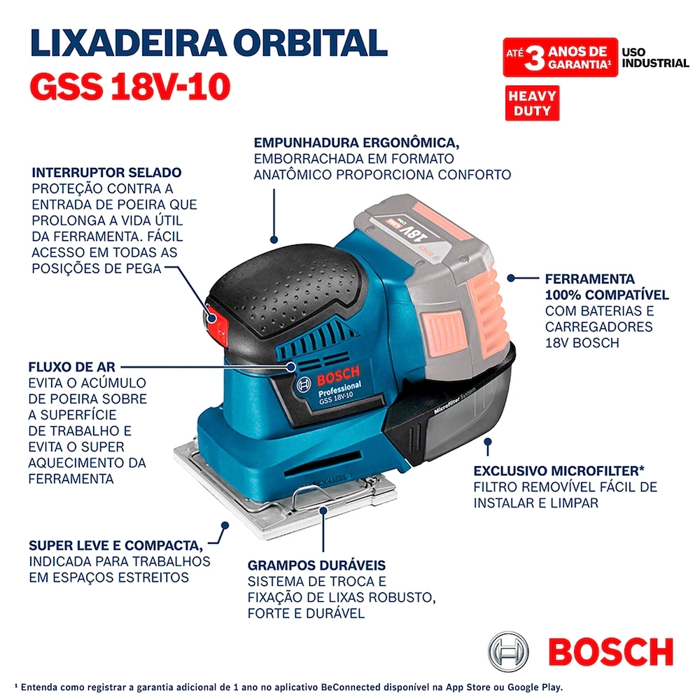Lixadeira a Bateria Bosch GSS 18V-10, 18V