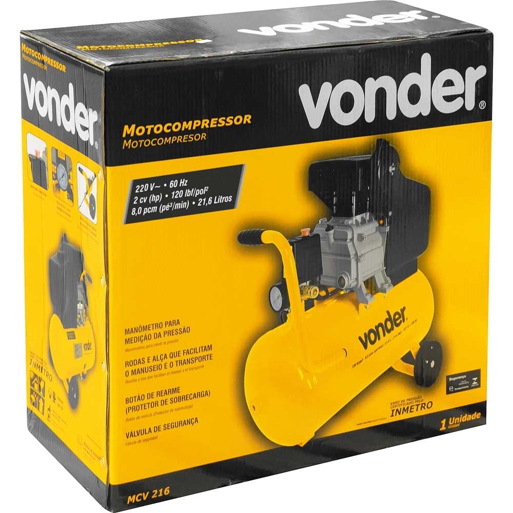 Motocompressor Vonder MCV216 8,0 Pés 21,6L 120PSI 2Cv 220V