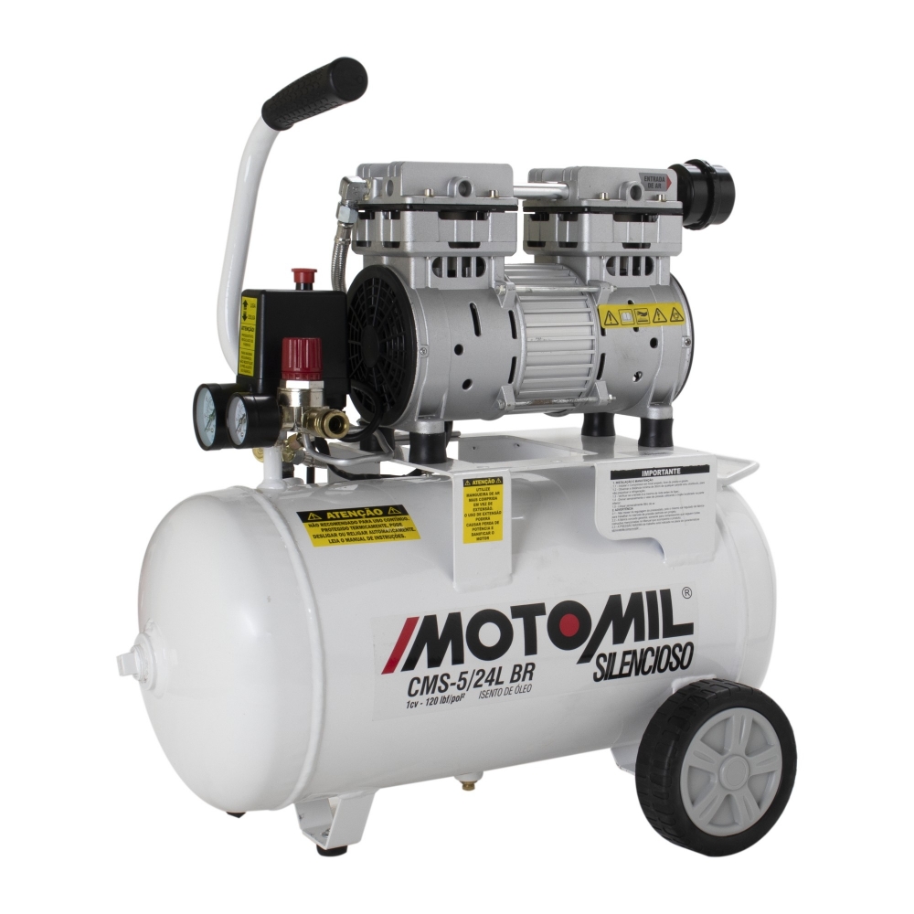 Motocompressor Silencioso Motomil CMS-5,0/24L BR 5 Pés 24L 120PSI