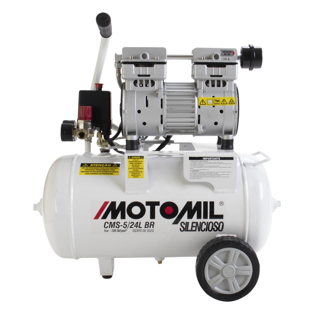 Motocompressor Silencioso Motomil CMS-5,0/24L BR 5 Pés 24L 120PSI