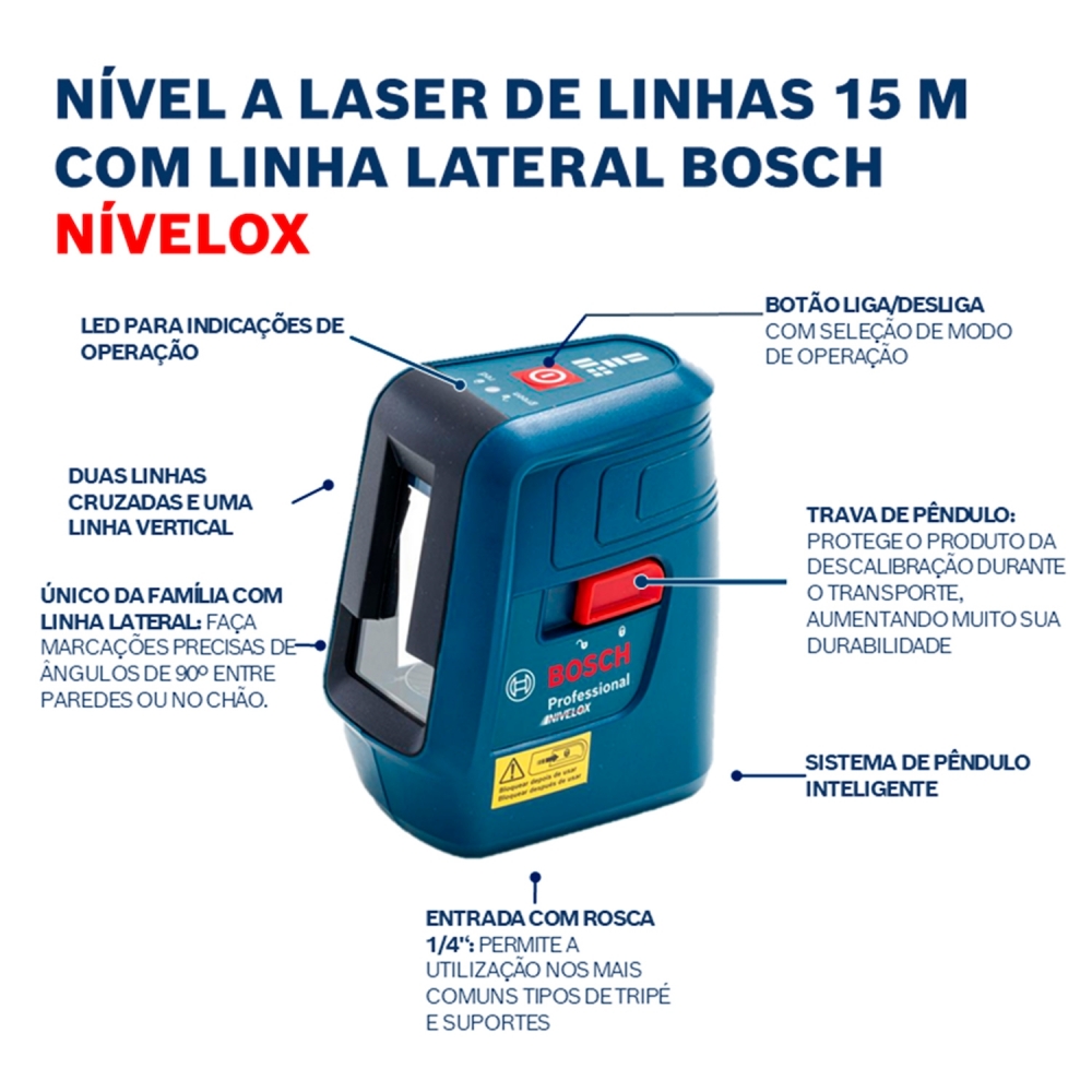 Nível a Laser Linhas Vermelhas 15 Metros Bosch