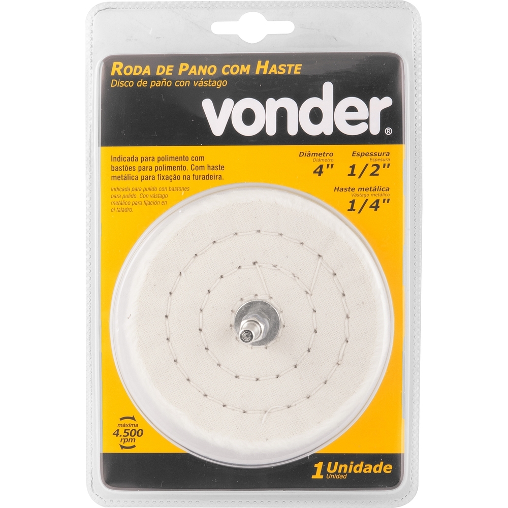 Vonder - Roda Pano 4" Para Polimento Com Haste 6mm