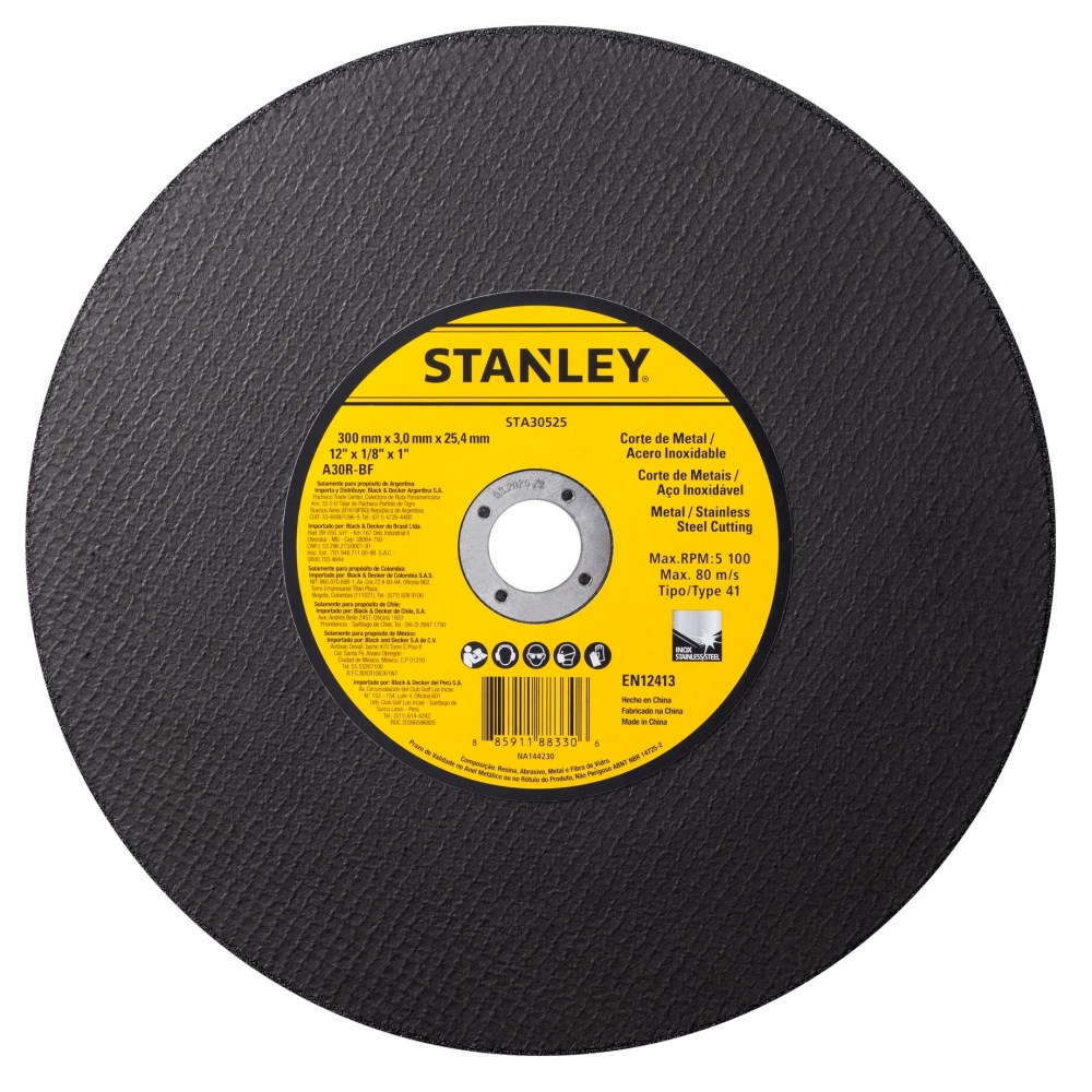 Disco de Corte 12" x 3,00mm X Furo 1"- Stanley