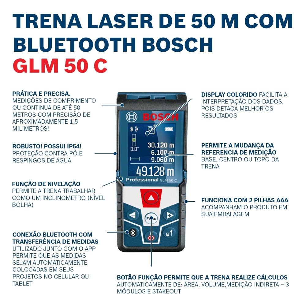 Trena Laser 50m Bosch GLM 50C Com Detalhes