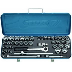 Jogo Soquetes Estriados Gedore Encaixe 1/2" 44 Peças