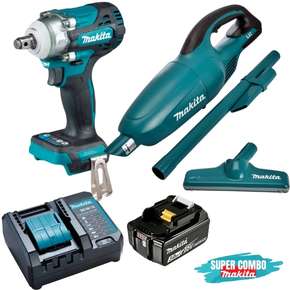 Combo Makita 18V Chave de Impacto 33kg + Aspirador de Pó Portátil + 1 Bateria 3Ah e Carregador 127V/220V